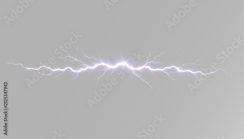 Fotografie Electric lightning strike with branching plasma and dramatic high voltage storm