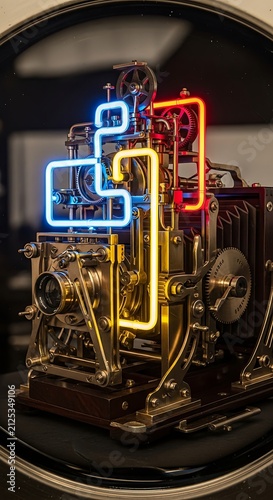 Vintage Camera With Neon Light Accents - Futuristic Retro Blend