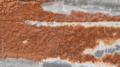 Quadro su tela Detailed macro shot of heavy orange rust and corrosion on an old weathered metal plate surface background