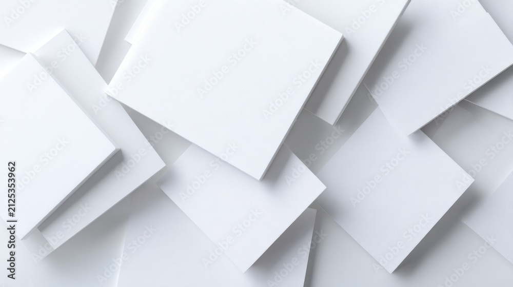 Obraz premium White textured canvas abstract geometric background with overlapping rectangular panels for minimalist design card poster and background