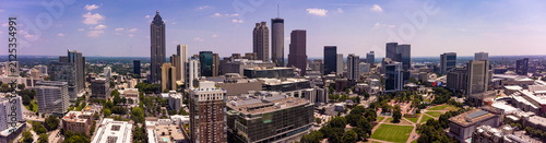 Aerial wide panorama of the downtown district of Atlanta, Georgia, including Olympi Park