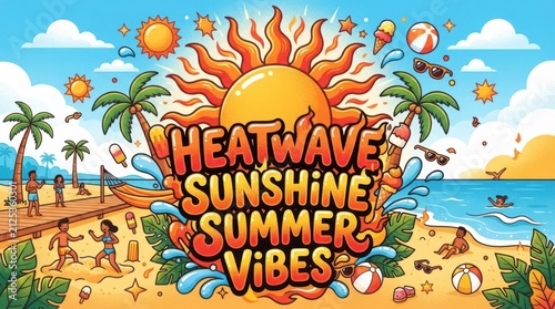 Vibrant summer beach scene with 