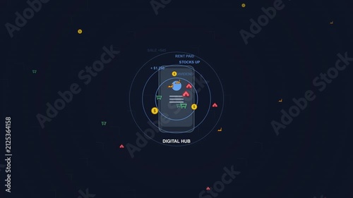 Digital Wallet App Interface With Abstract Financial Data HUD Motion Graphics
