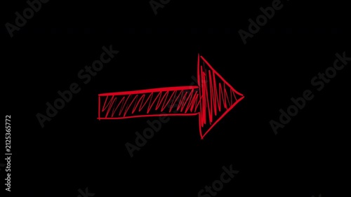 Red hand-drawn sketch arrow pointing right on black background