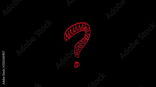 Red Hand Drawn Scribble Question Mark Symbol on Black Background