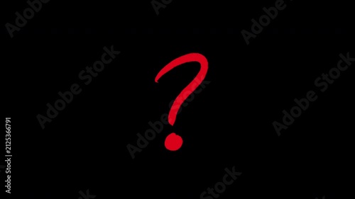 Red hand-drawn question mark on black background