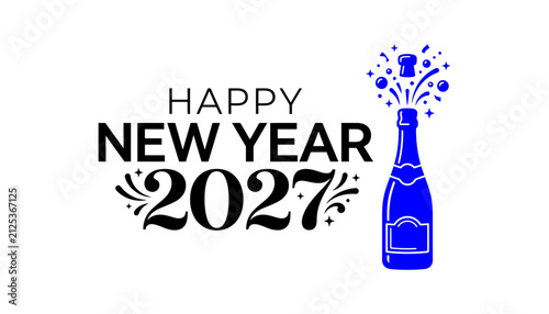 Photography New Year's Eve celebration greeting card design with champagne bottle