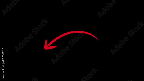 Red hand-drawn curved arrow pointing down on black background