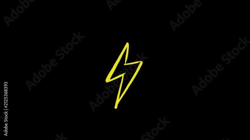 Yellow Hand-Drawn Lightning Bolt Icon on Black Background