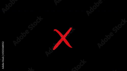 Red hand-drawn cross mark on black background