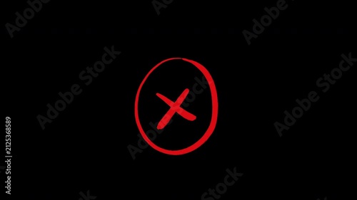 Hand-drawn red cross mark in circle on black background