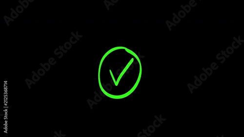 Green hand-drawn checkmark icon in circle on black background.