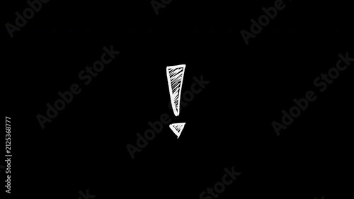 Hand Drawn White Exclamation Mark Symbol on Black Background