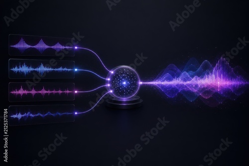 Abstract data visualization with sound waves and futuristic elements