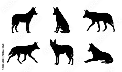 Wolf Silhouettes Vector Set, Canine Animal Poses, Wild Nature Graphic Elements