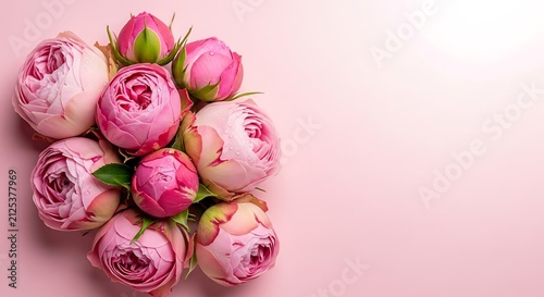Pink Peonies Bouquet on Pastel Background.