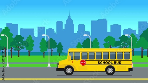 animated school bus moving on city street  video footage motion design

