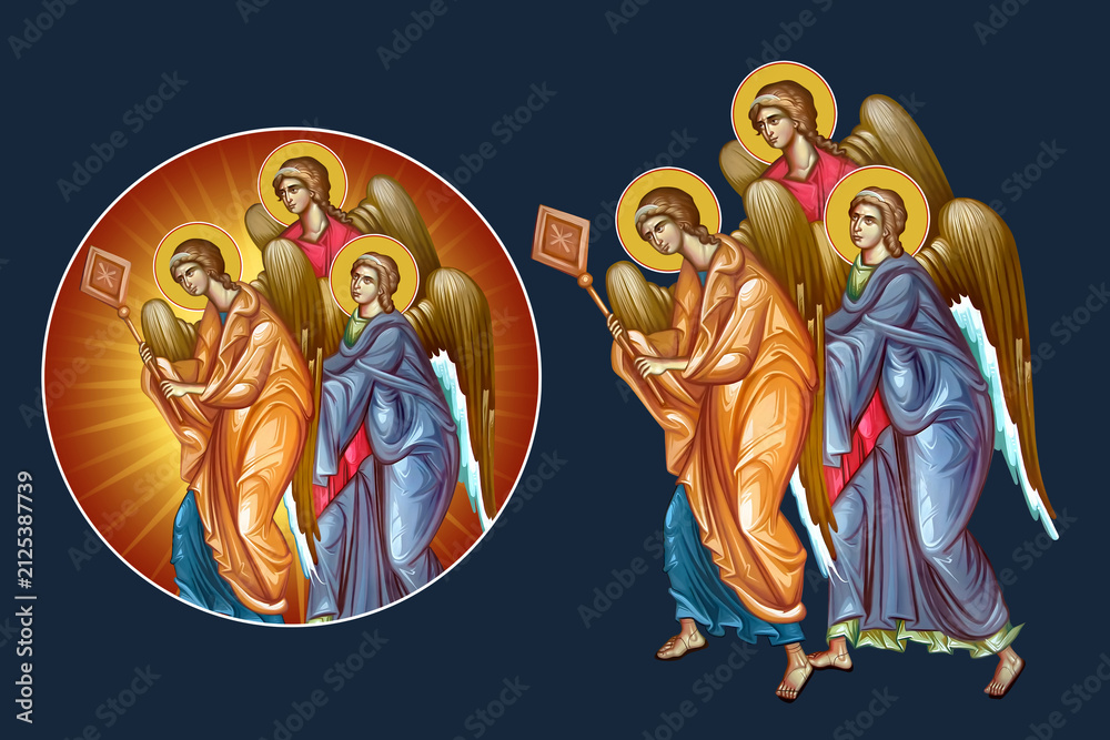 Fototapeta premium Illustration - fresco angels set in Byzantine style