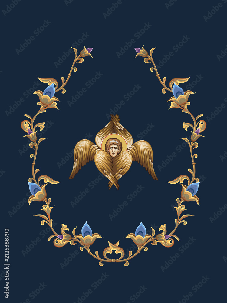 Fototapeta premium The Seraphim. Decorative vintage floral illustration in Byzantine style