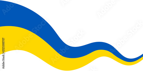 Minimalistic abstract universal banner with Ukrainian flag wave ribbon, isolated on transparent background. Copy space. Place for text. Best for Independence day of Ukraine, or other national holidays