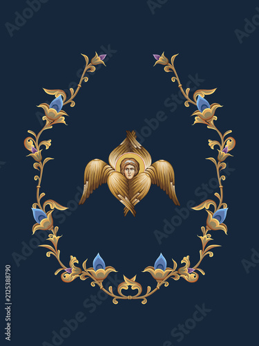 The Seraphim. Decorative vintage floral illustration in Byzantine style