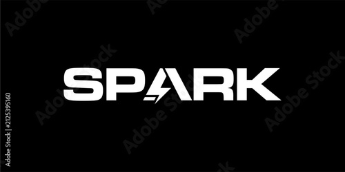 Word mark lettering of spark with electrical flash light bolt logo design