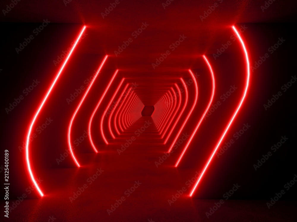 Obraz premium red modern lighting tunnel space, 3d rendering sci-fi concept