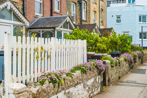 A row of residential terraced houses in Newquay in Cornwall, UK