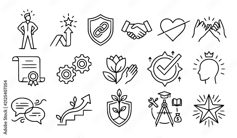 Fototapeta premium Business Success, Partnership and Leadership Outline Icon Collection for Corporate and Professional Concepts