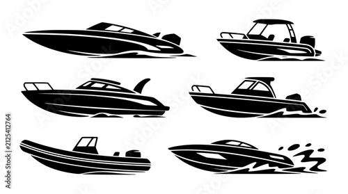 Фотография Cartoon speedboat and motorboat collection vector illustration with marine trans