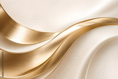 Elegant gold silk ribbons on white satin background, luxurious flowing metallic fabric waves, premium golden textile texture for wedding and anniversary