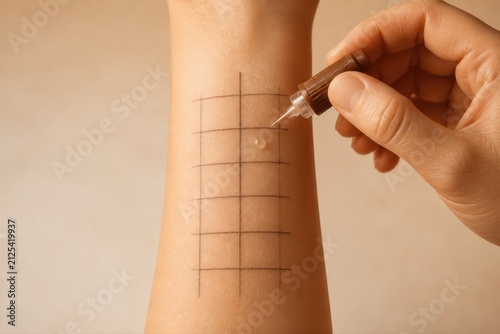 Injection on forearm for skin treatment and medical care concept