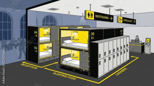 Modern Capsule Hotel Layout Design For Travelers Seeking Accommodation Options