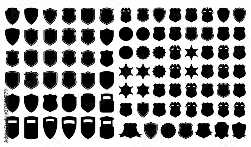 Solid Black Security Shield Icons and Football Patches