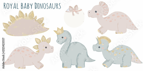 Canvastavla royal baby dinosaurs in pastel colors theme dinosaur egg triceratops stegosaurus