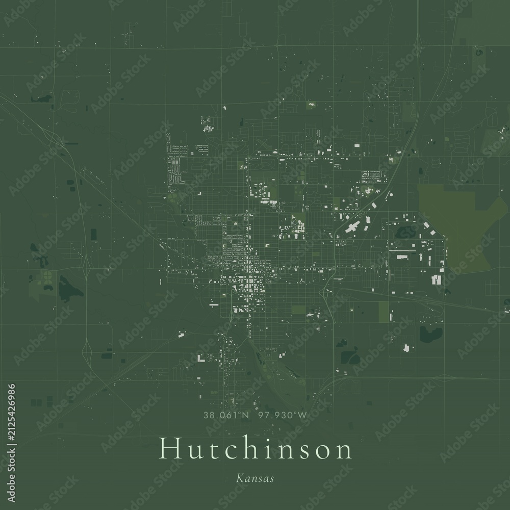 Fototapeta premium Sage Green Map of Hutchinson, United States | Modern Scandinavian Wall Art