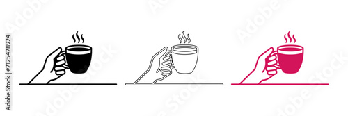 Cuadro en lienzo Person spilling coffee from a ceramic mug in three stages illustration isolated