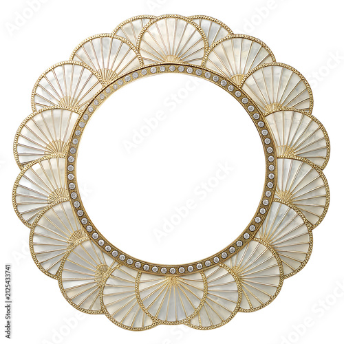 Elegant Art Deco circular gold frame with mother of pearl inlay