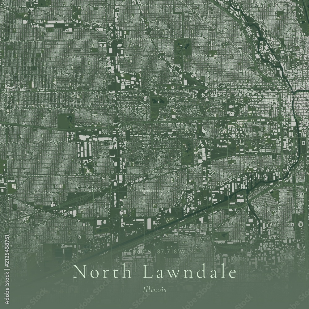 Obraz premium Sage Green Map of North Lawndale, United States | Modern Scandinavian Wall Art
