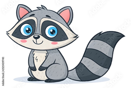 Cute cartoon raccoon with big expressive eyes sitting