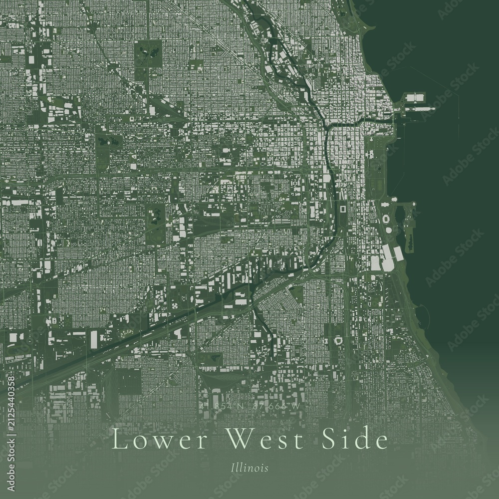 Obraz premium Sage Green Map of Lower West Side, United States | Modern Scandinavian Wall Art