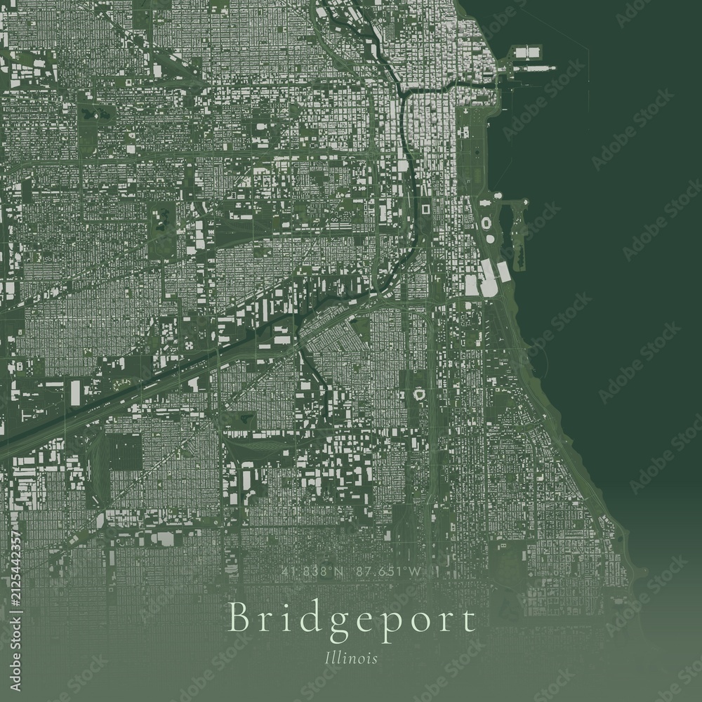 Obraz premium Sage Green Map of Bridgeport, United States | Modern Scandinavian Wall Art