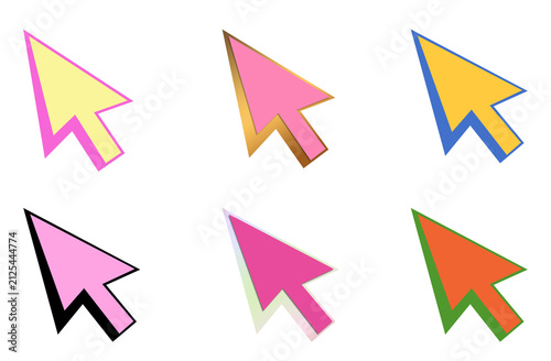 Collection of colorful mouse cursor arrow icons featuring playful retro inspired colors.