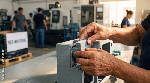 Industrial manufacturing worker assembling product in factory production line