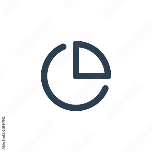 Minimalist pie chart icon representing a quarter segment isolated on a transparent background element