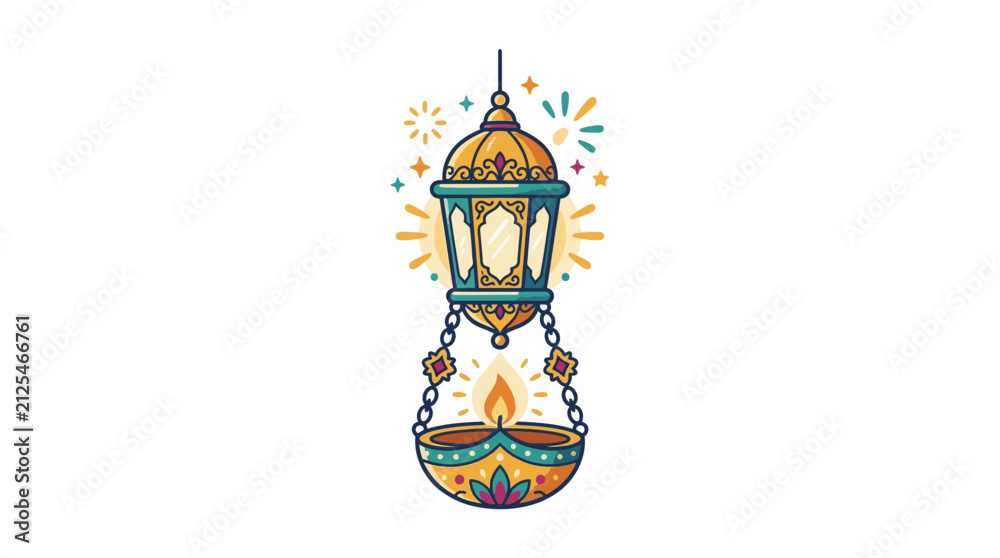 Obraz premium A decorative hanging lantern glows with a warm festive light