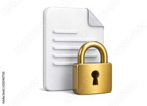 Golden padlock securing a white document file for data protection and privacy