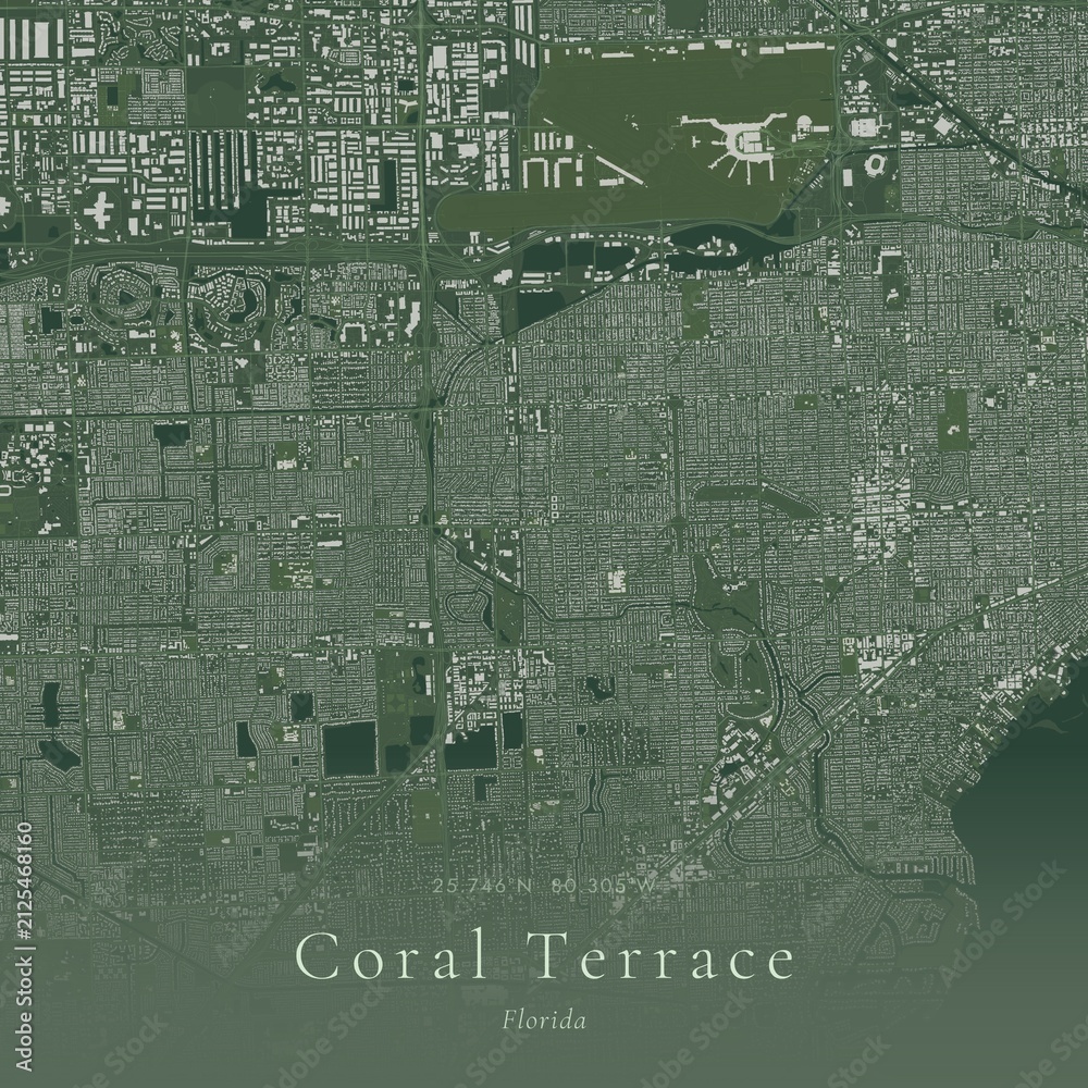 Obraz premium Sage Green Map of Coral Terrace, United States | Modern Scandinavian Wall Art