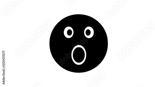 A simple black circle with two white eyes and an open white mouth, conveying surprise or shock.