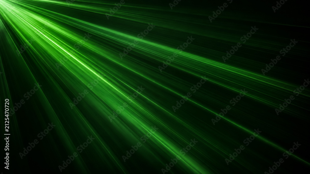 Naklejka premium Abstract green laser light beams in motion. Dynamic neon glow rays for futuristic tech and sci-fi backgrounds.
